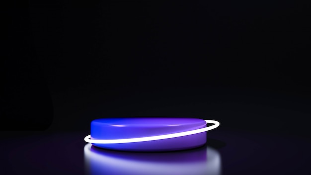 Foto luce al neon viola del palco del cerchio. astratto sfondo futuristico