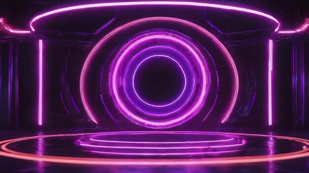 Circle stage and purple neon light abstract futuristic background