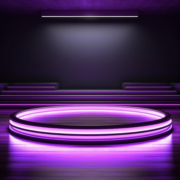 Foto scena circolare e luce al neon viola