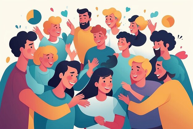 Circle of Support Vector Illustration with Friends in Flat Style