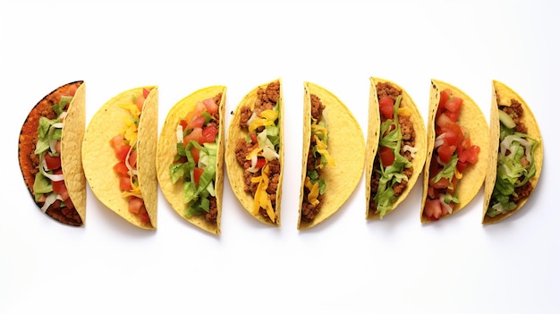 Foto cerchio tacos cibo piatto messicano immagine di sfondo bianco ai generato arte