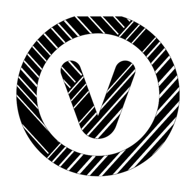 circle v icon black white diagonal lines