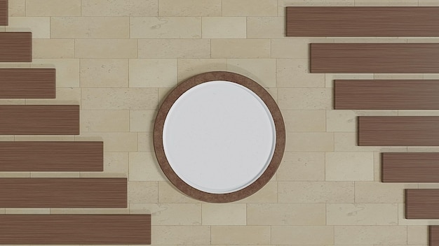 Photo circle wall sign mockup wood 3d