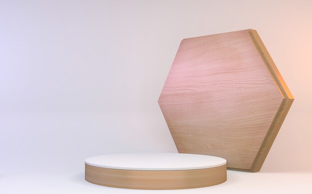 The Circle White wooden Podium minimal geometric abstract.3D rendering