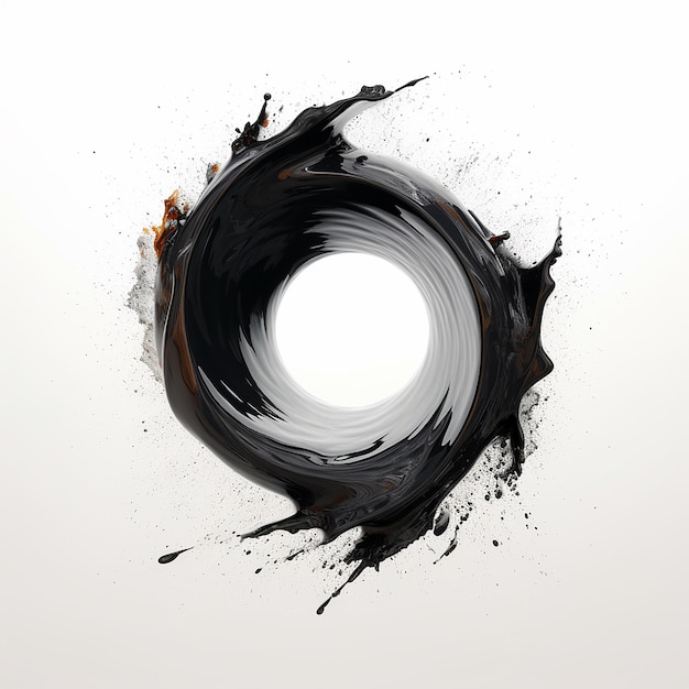 黒いペイントの円と白い背景の中央に黒い円。
