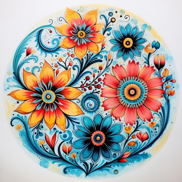 Circle With Colored Flowers Portrait