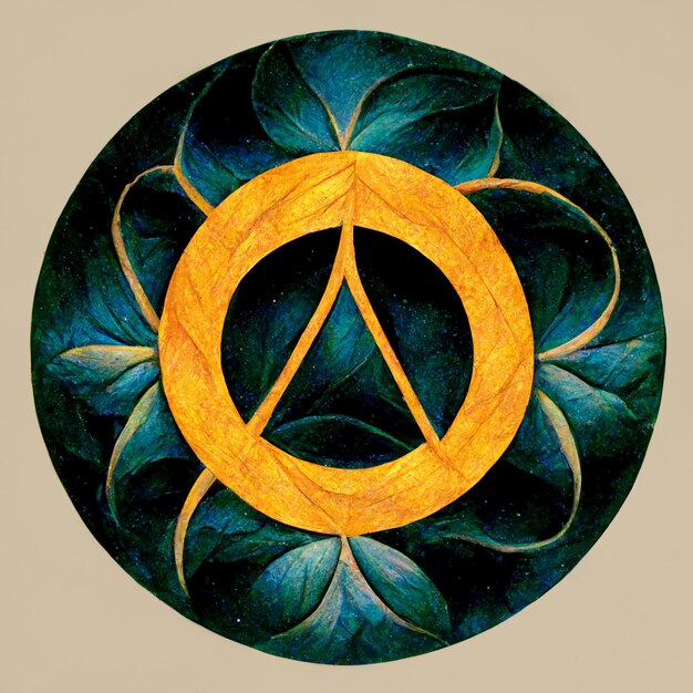 A circle with a flower in the center that says'the word peace '