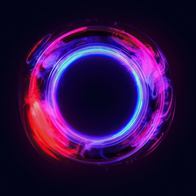 A circle with neon lights and a blue circle in the middle.