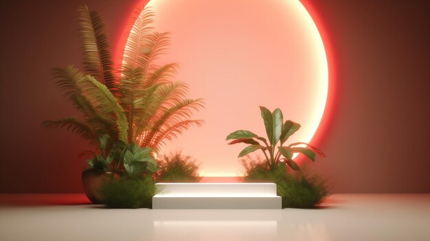 A circle with plants and a light on it