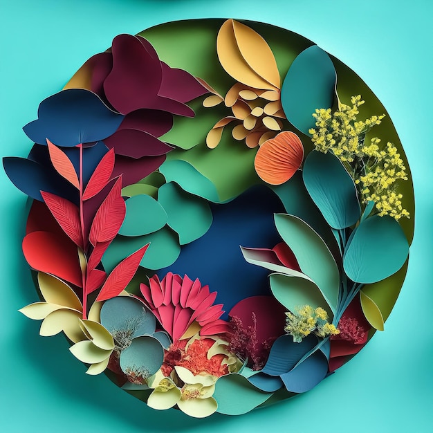 A circle with plants paper cut art