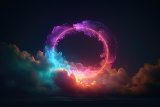 A circle with a purple and blue background