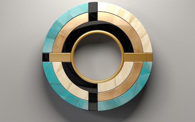 circle with shiny gold ring and natural wood pattern in the style of suprematist geometric shapes