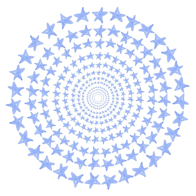 Круг с акварельными голубыми звездами Акварельная иллюстрация