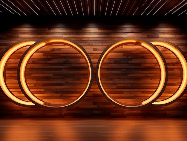 Circle wooden wall design on empty room interior background Modern design architect space Ai Generative Illustration