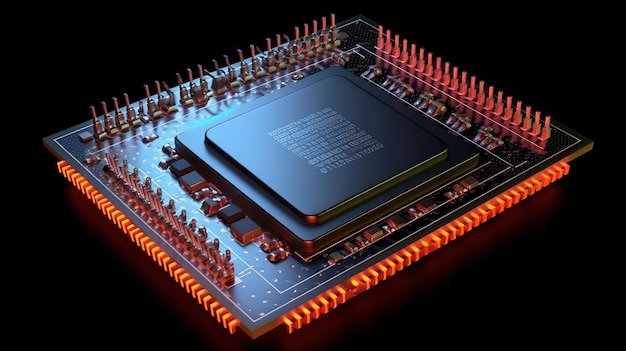 Circuit board closeup with different components Generative Ai