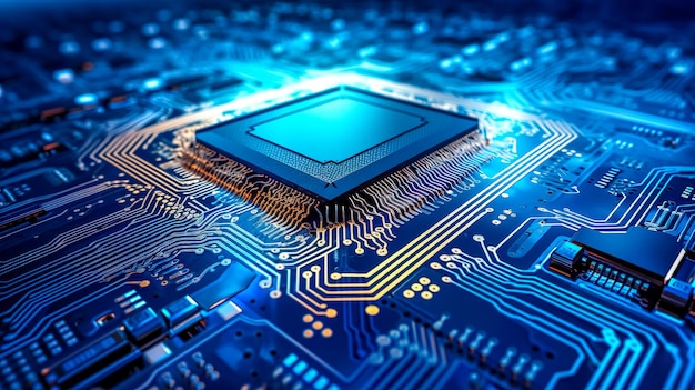 Circuit board a digital chip on the motherboard of an electronic device made with Generative AI