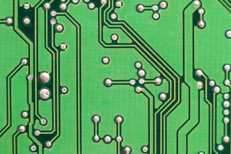 Photo circuit board. electronic computer hardware technology. motherboard digital chip. tech science background. integrated communication processor. information engineering component.