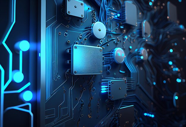 circuit board futuristic technology background blue 3d rendering toned image generative ai