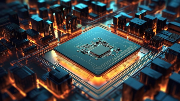 circuit board processor chips semiconductor colorful smart city beautiful Generative AI AIG32