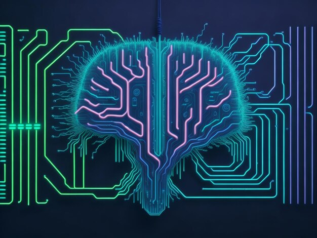 Circuit board in shape electronic brain image