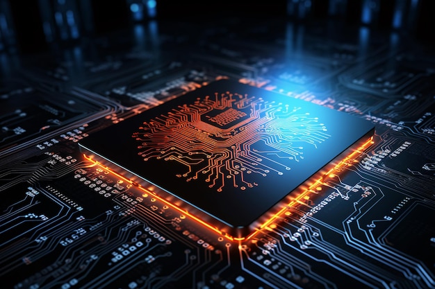 circuit board tech chip on computer motherboard 3ddark circuit board Generative AI