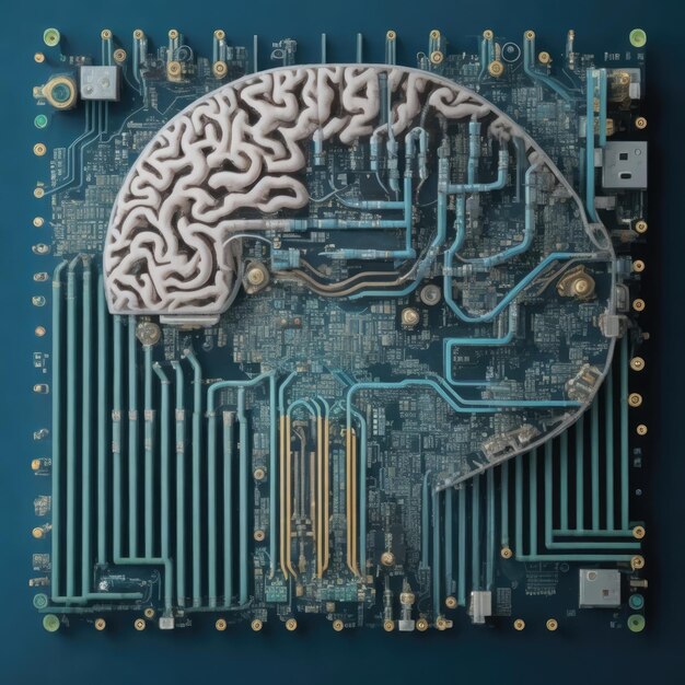 Photo a circuit board with a brain generative ai