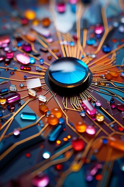 Circuit board with colorful gemstones