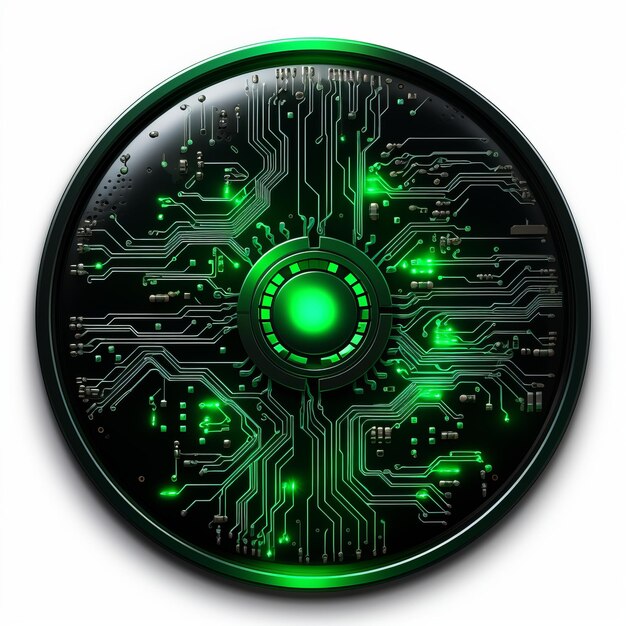 Photo a circuit board with green lights on it