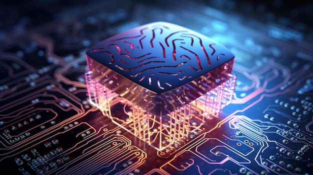 Circuit board with microcircuit Technology background 3d rendering Generative AI