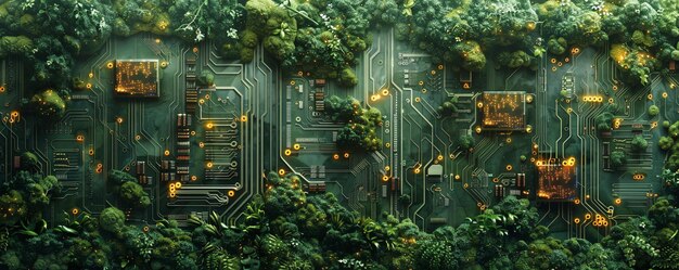 Circuit Boards Merging With Natural Elements Background