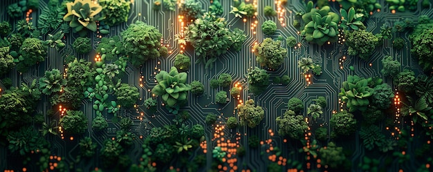 Photo circuit boards merging with natural elements wallpaper