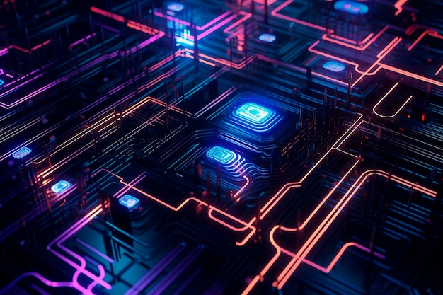Circuit Cyberspace Background in neon colors
