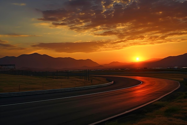 Circuit of Dreams: The Serenity of Racing at Sunset created with Generative AI technology
