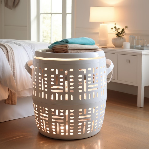 Photo circuit laundry basket in the style of a pottery barn