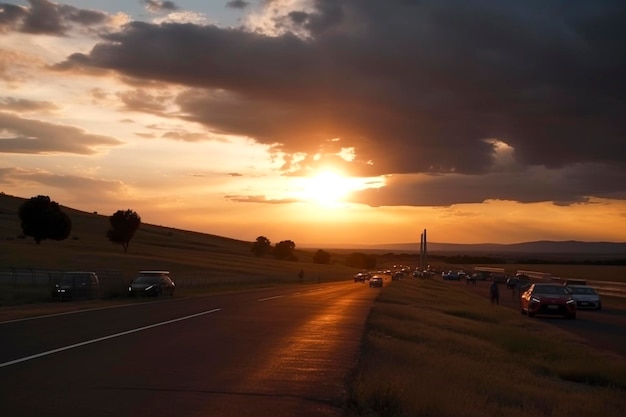 Circuit of Dreams: The Serenity of Racing at Sunset gemaakt met generatieve AI-technologie