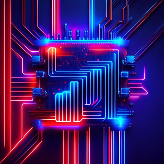 Circuits blue and red gradient digital background