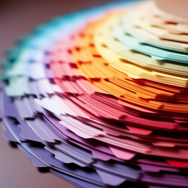 A circular arrangement of rainbowcolored paper