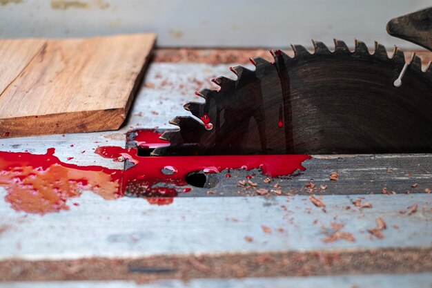 Photo circular chainsaw with bloody