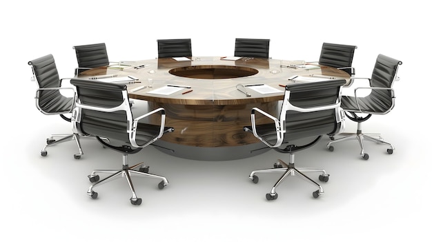 Photo circular conference table with chairs symbolizing teamwork and in business meetings