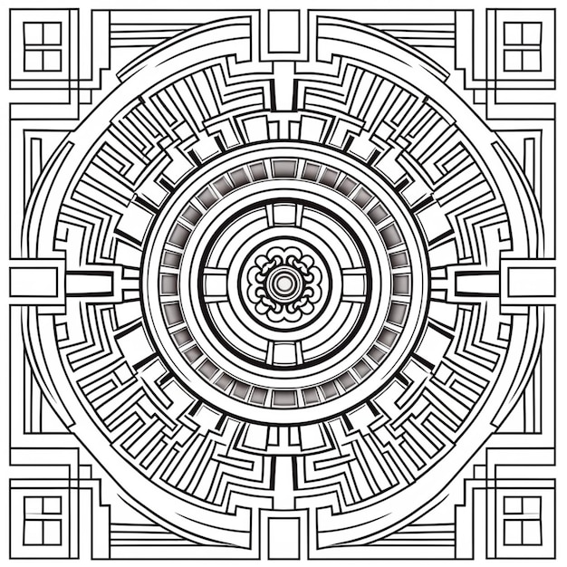 a circular design with geometric shapes in black and white generative ai