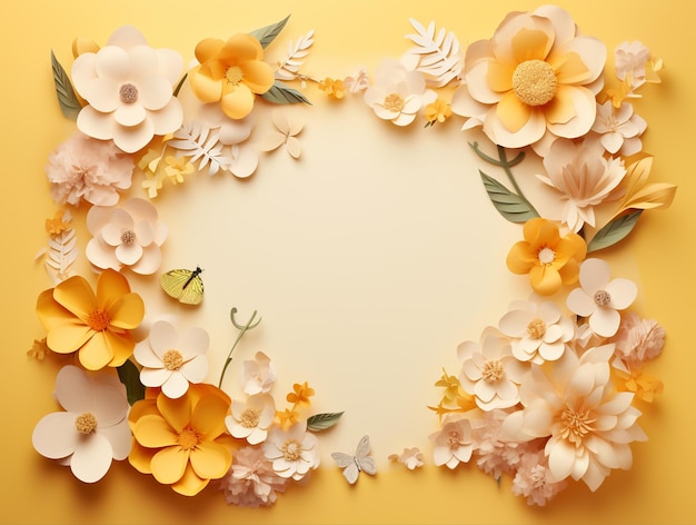 circular flower arrangement on a yellow background