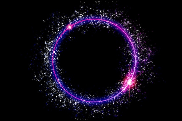 The circular frame is a neon light surrounded by sparkling stars