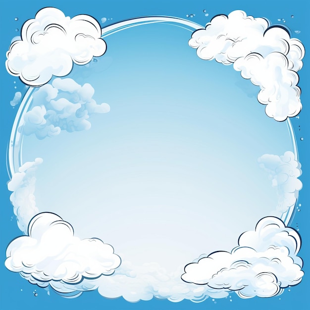 Photo a circular frame with clouds on a blue background