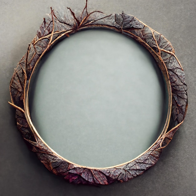 circular frame with green leaves and berries