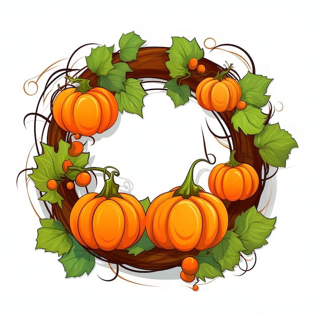 Photo circular frame with leaves and pumpkins on a light background