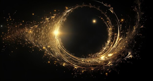 circular golden light particles moving over a black surface in the style of sailor moon