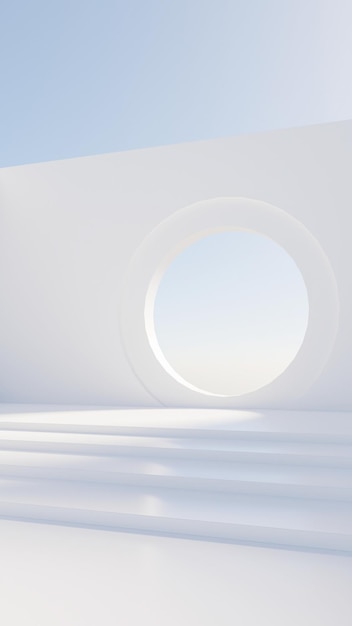 원형 구 벽과 계단 장면 프리미엄 사진 3D 렌더링