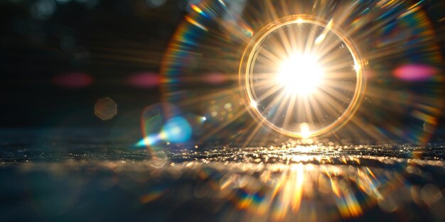 写真 circular lens flare design in a shadowy backdrop