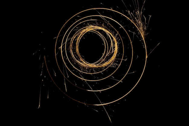 Circular lights with sparks on a black background