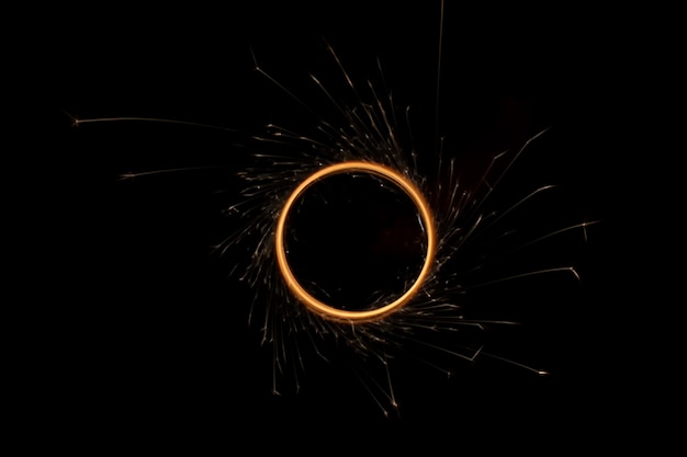 Circular lights with sparks on a black background